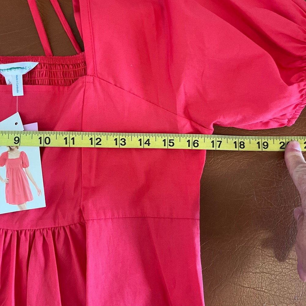 Draper James Puff Sleeve Smocked Back Mini Dress NWT Small Red Pink Cotton - Picture 12 of 12